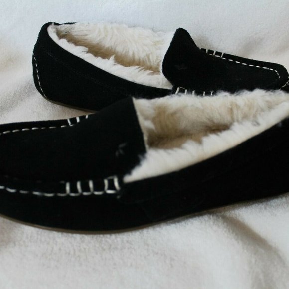 UGG KOOLABURRA LEZLY SUEDE FUR SLIPPERS BLACK - Picture 6 of 7